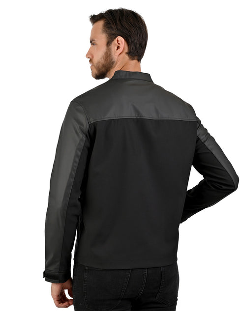 LEE chamarra negra para caballero con cuello mao, estilo moderno y ligero.